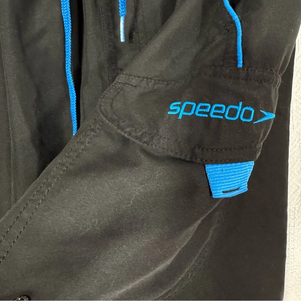 Speedo Swim Trunks Mens Medium Black Blue Water‎ Shorts Net Swimming Pool Adult